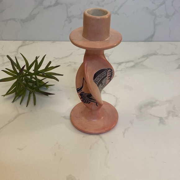 Vintage Pink Soapstone Candle Holder CandleStick Swirl Tribal African Home Decor - Picture 2 of 6